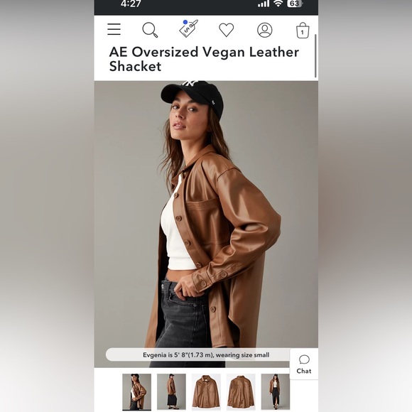 Online Only AE Oversized Vegan Leather Shacket - Picture 2 of 7